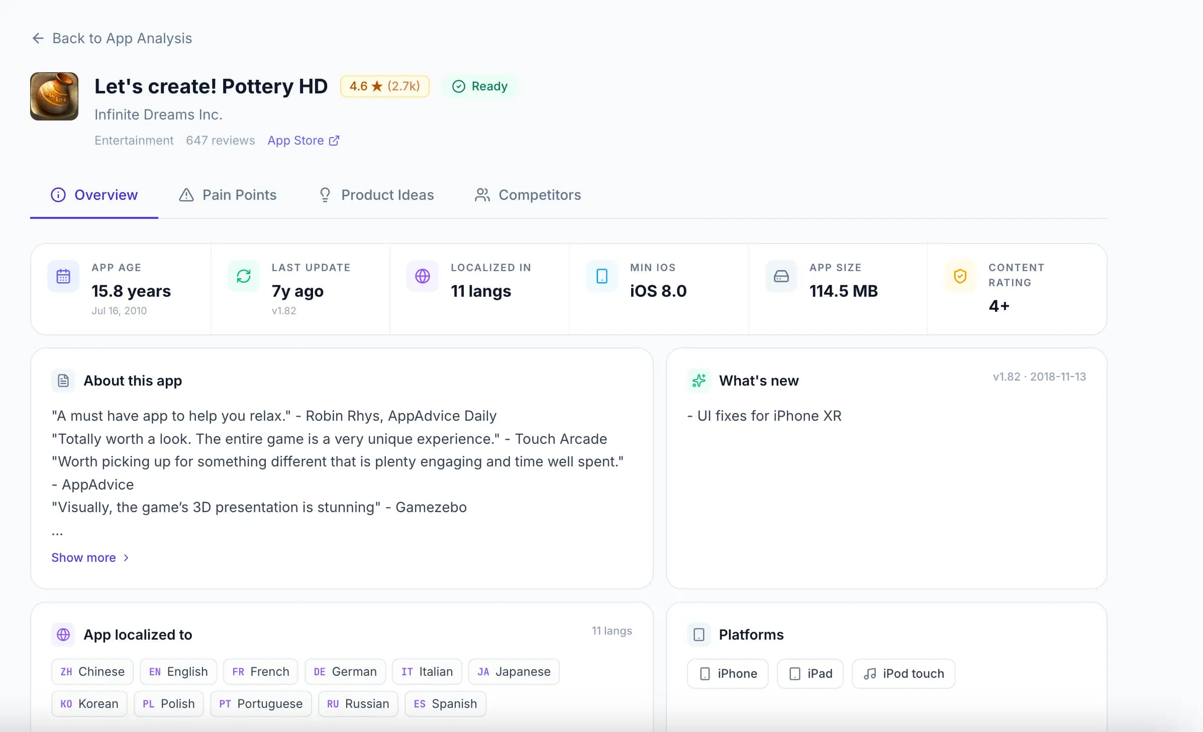 App overview metadata page preview