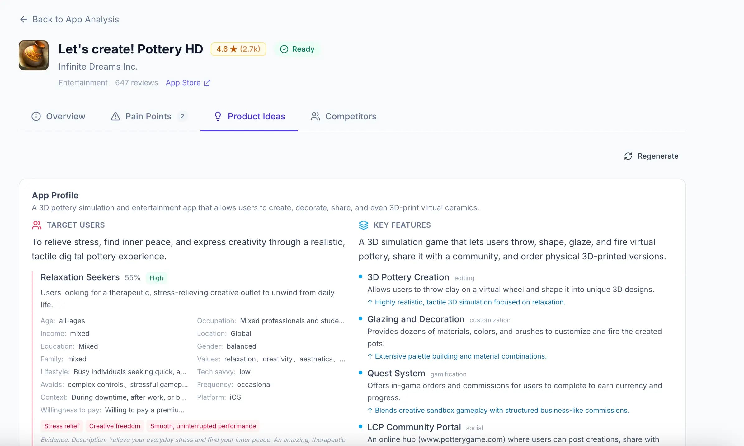 AI-generated app profile preview