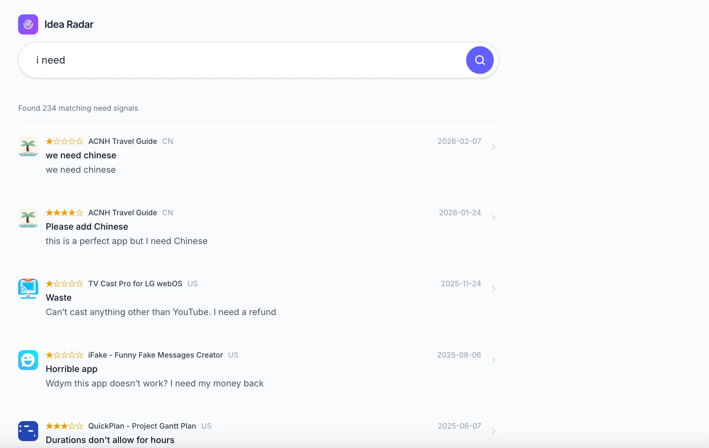 Idea Radar review search preview